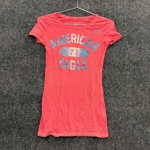 American Eagle 77 Womens XS Pink Fitted Graphic Baby Tee NYC Cotton
